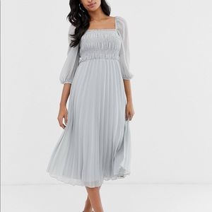 ASOS DESIGN Shirred Pleated Midi Dress